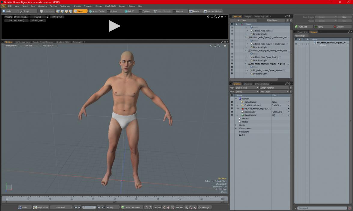 3D Fit Male Human Figure A-pose model