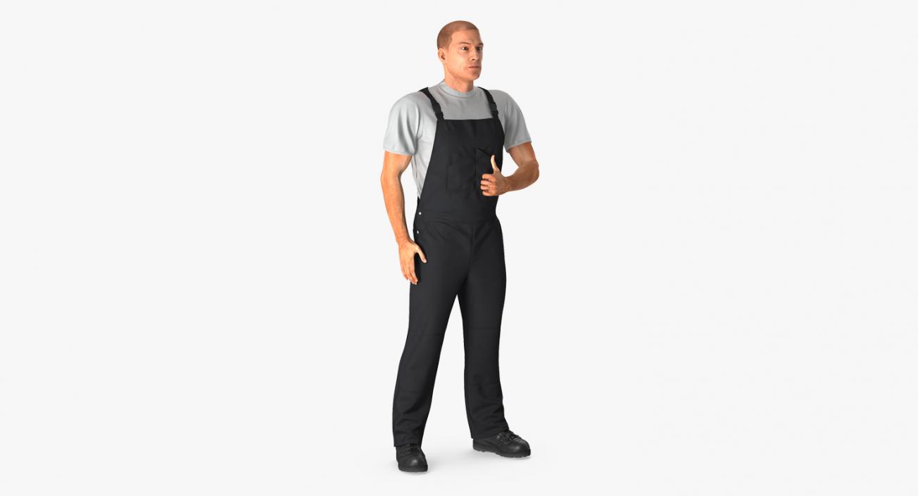 3D Worker Wearing Black Overalls Suit Rigged