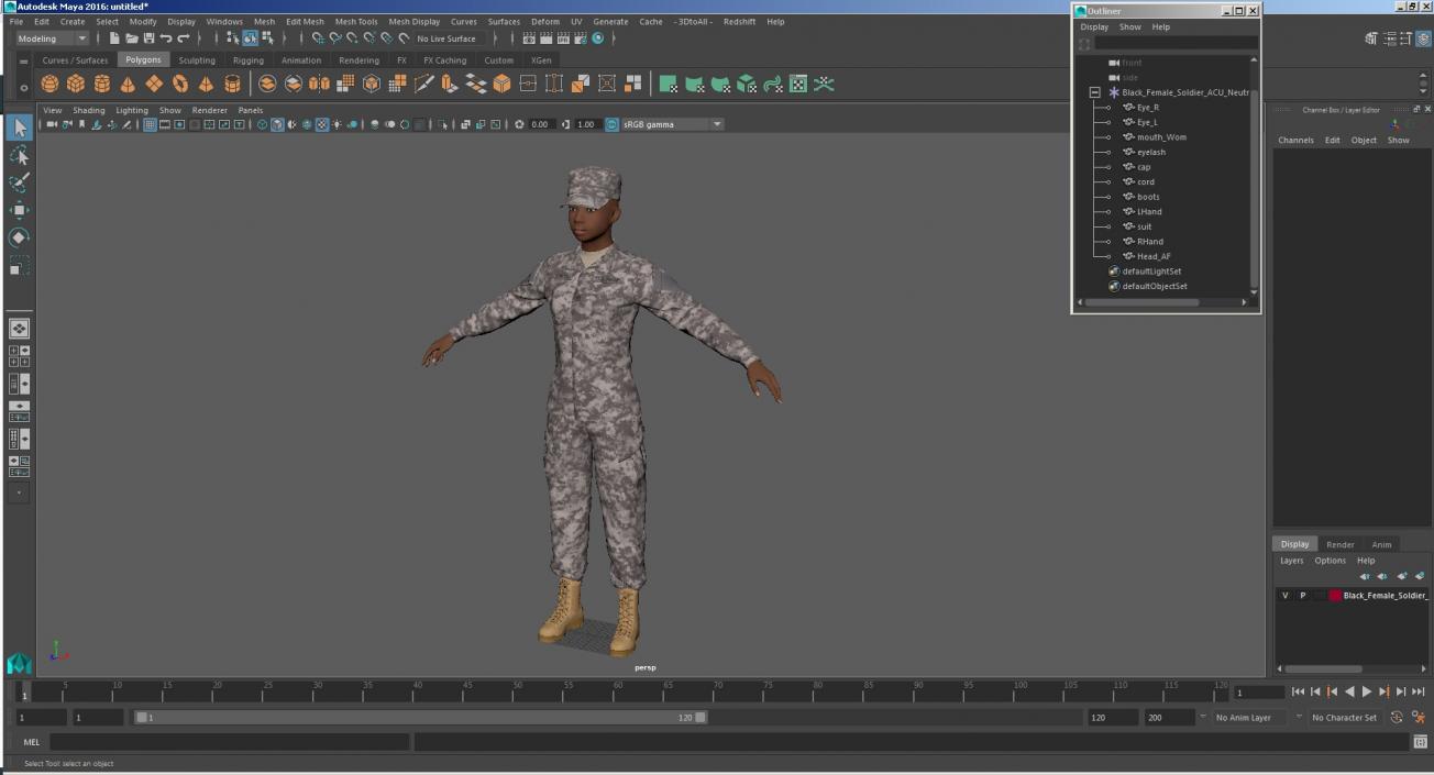 Black Female Soldier ACU Neutral Pose 3D