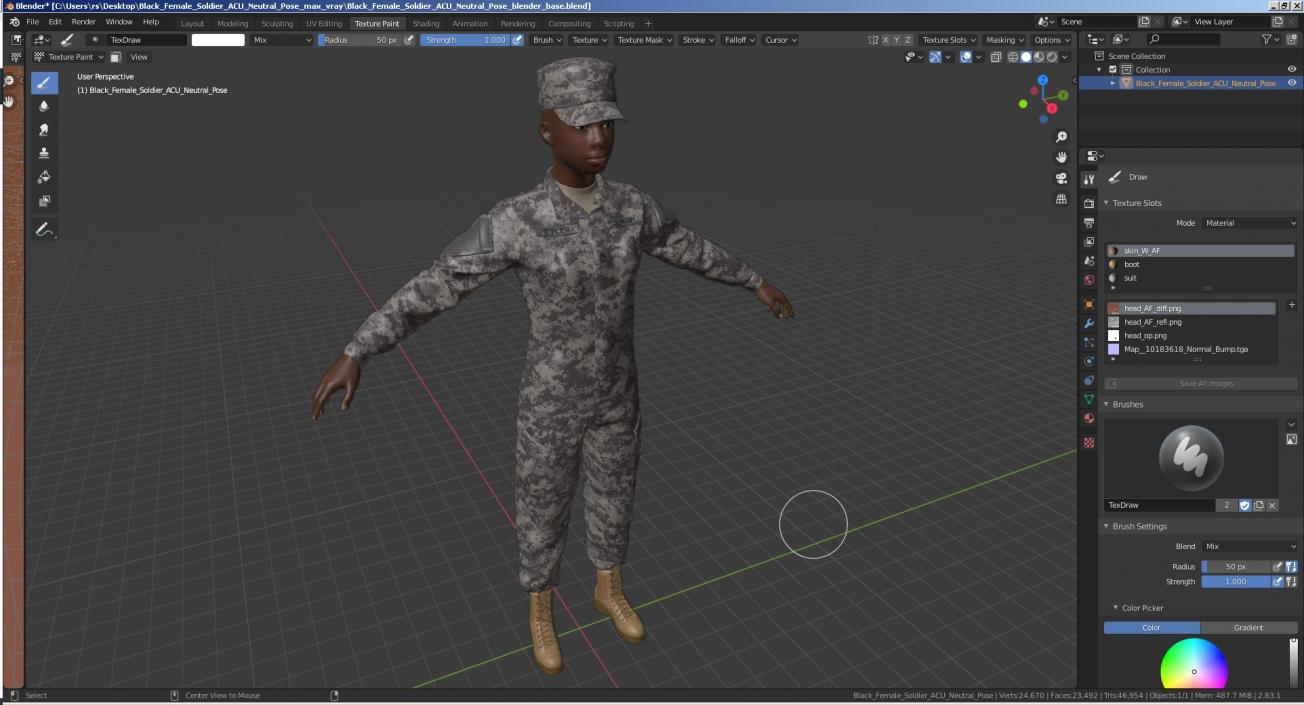 Black Female Soldier ACU Neutral Pose 3D