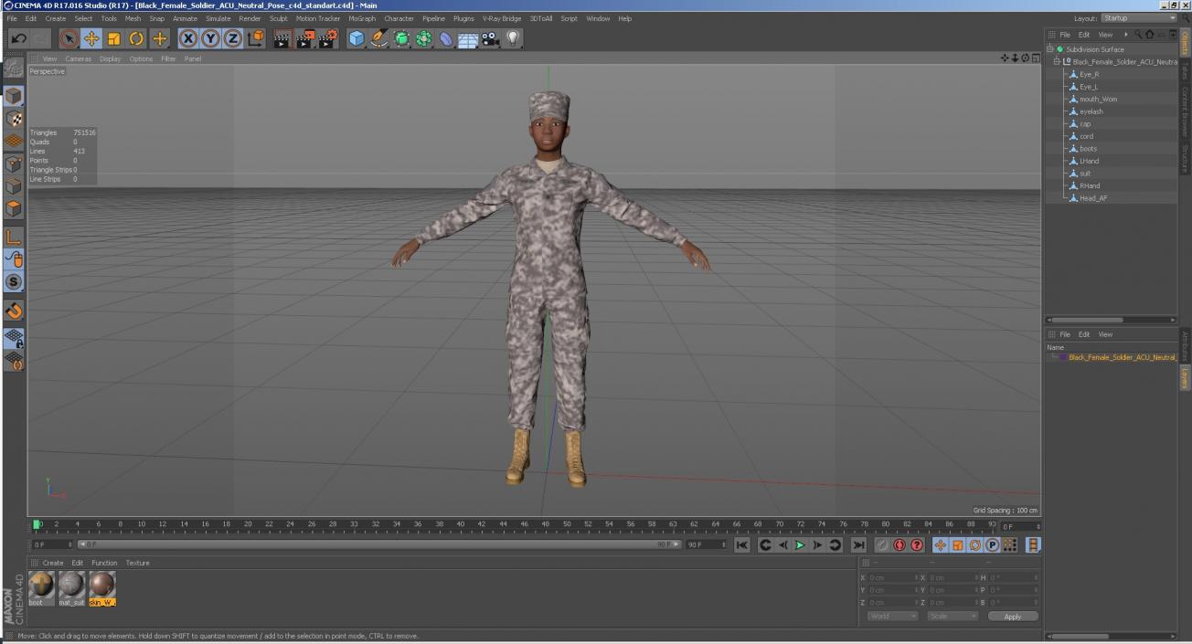 Black Female Soldier ACU Neutral Pose 3D