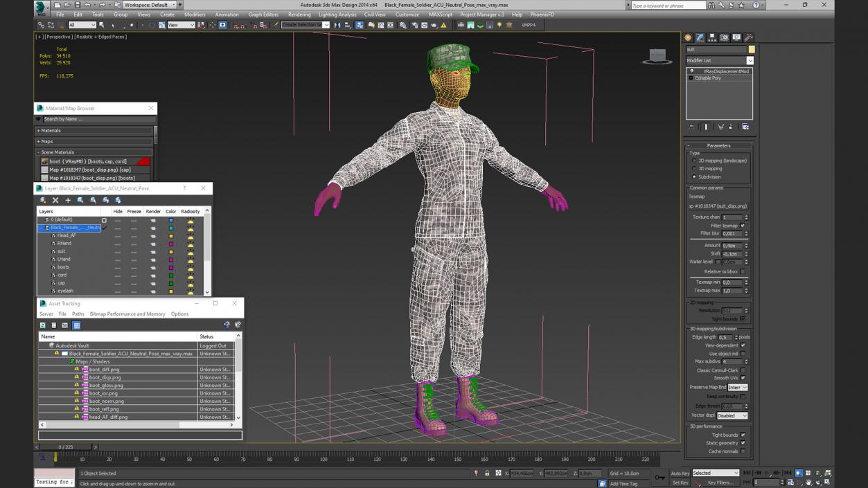 Black Female Soldier ACU Neutral Pose 3D