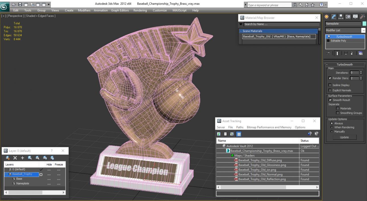 Baseball Championship Trophy Brass 3D model