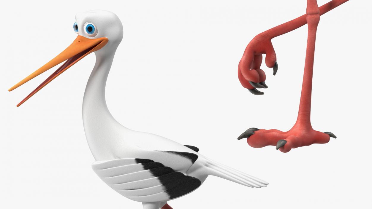 3D Stork Cartoon Walk Pose model