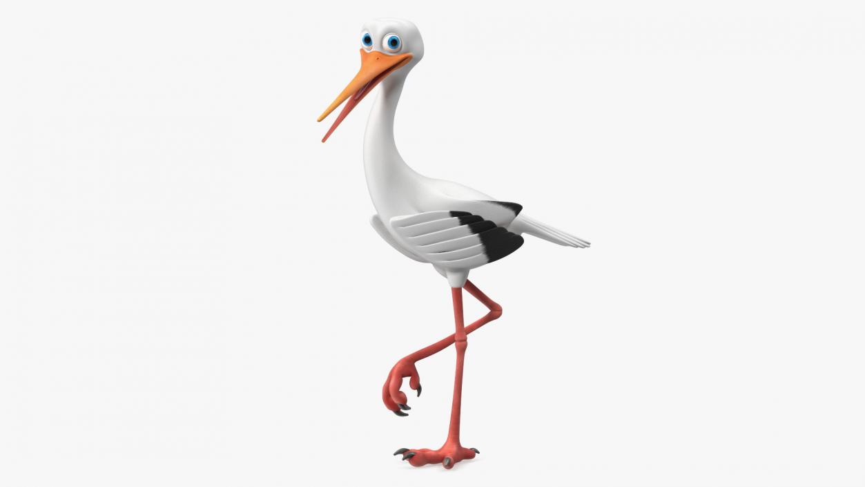 3D Stork Cartoon Walk Pose model