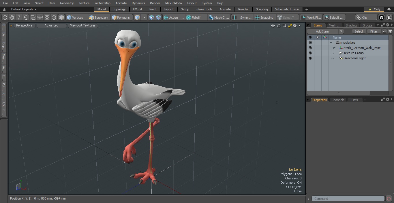 3D Stork Cartoon Walk Pose model