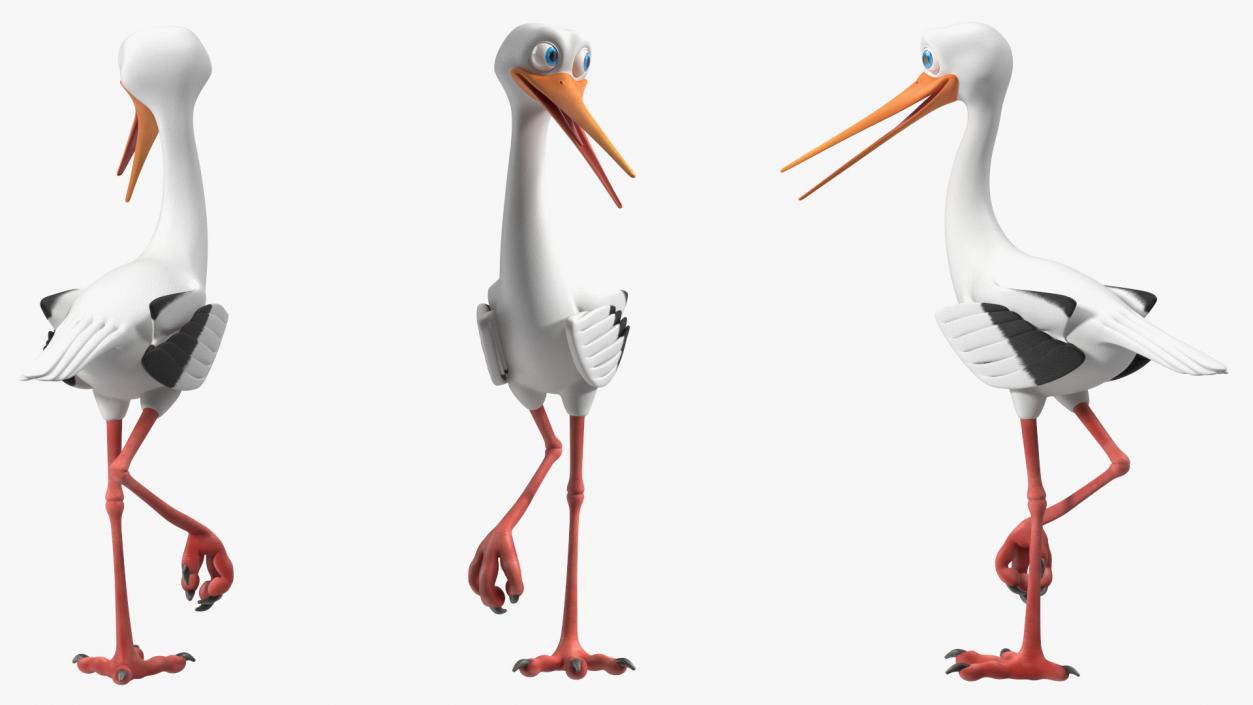 3D Stork Cartoon Walk Pose model