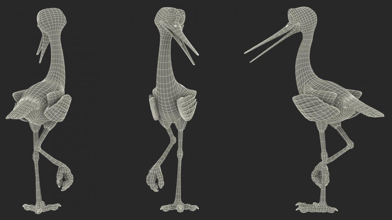 3D Stork Cartoon Walk Pose model