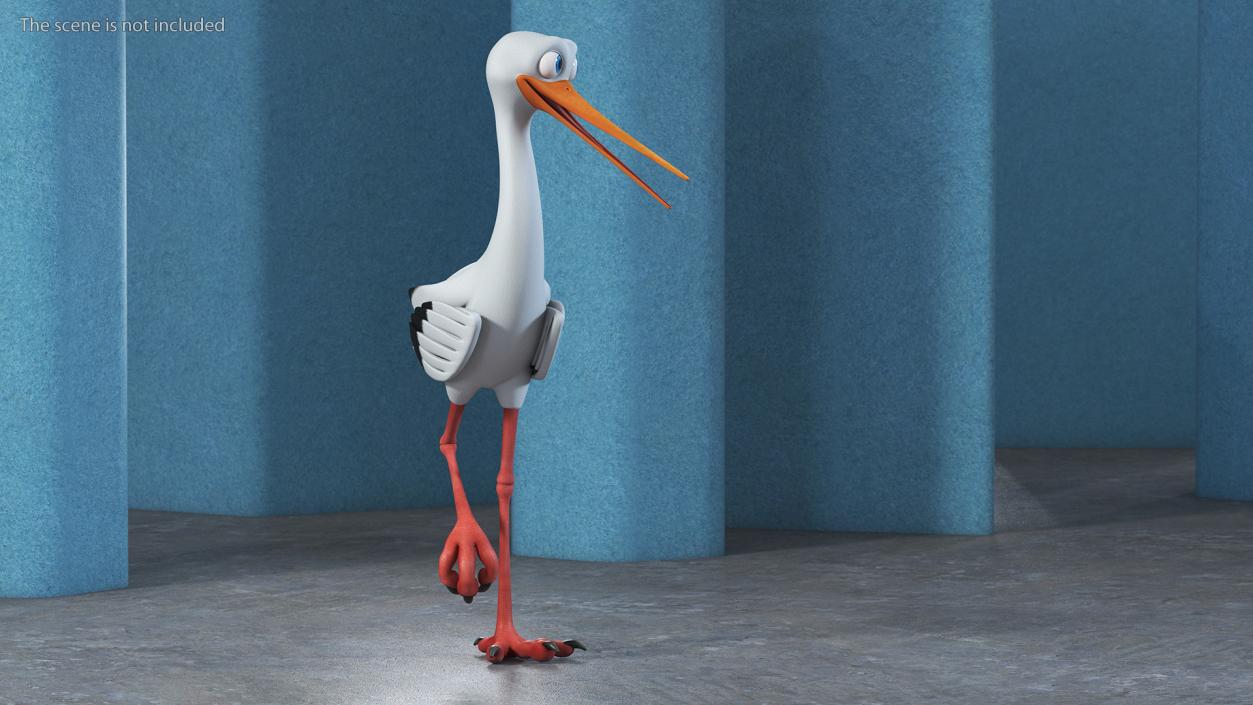 3D Stork Cartoon Walk Pose model