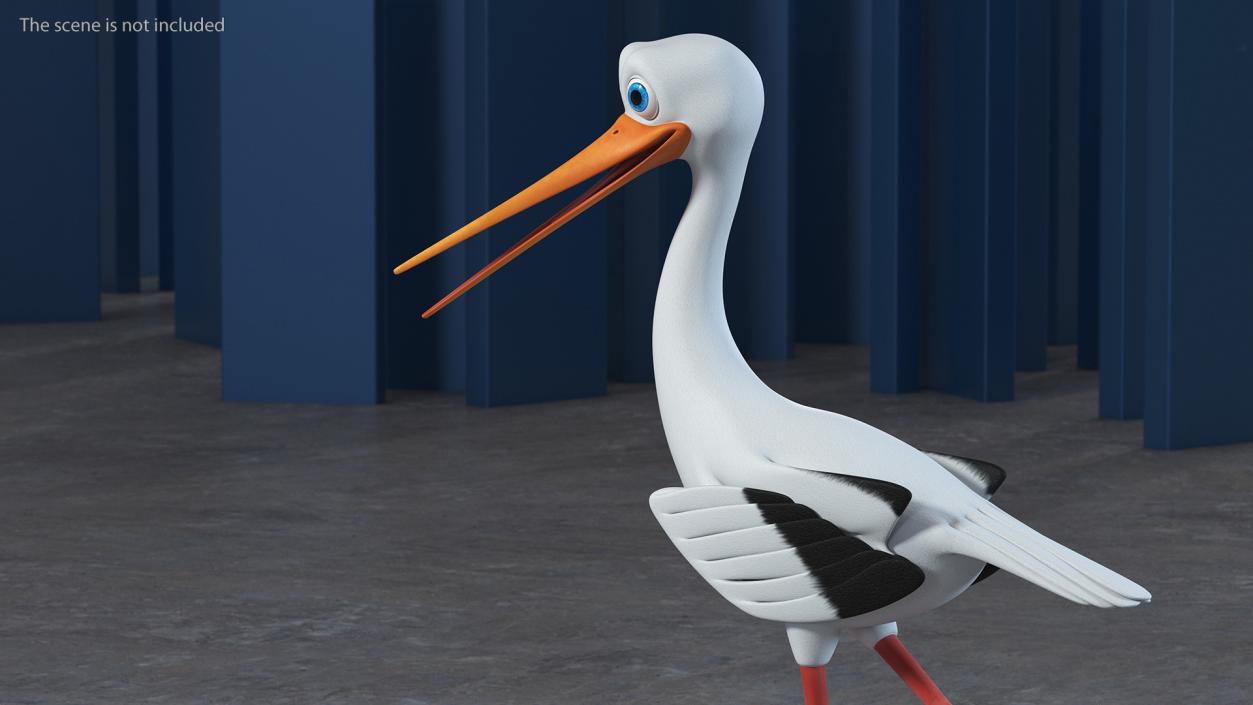 3D Stork Cartoon Walk Pose model