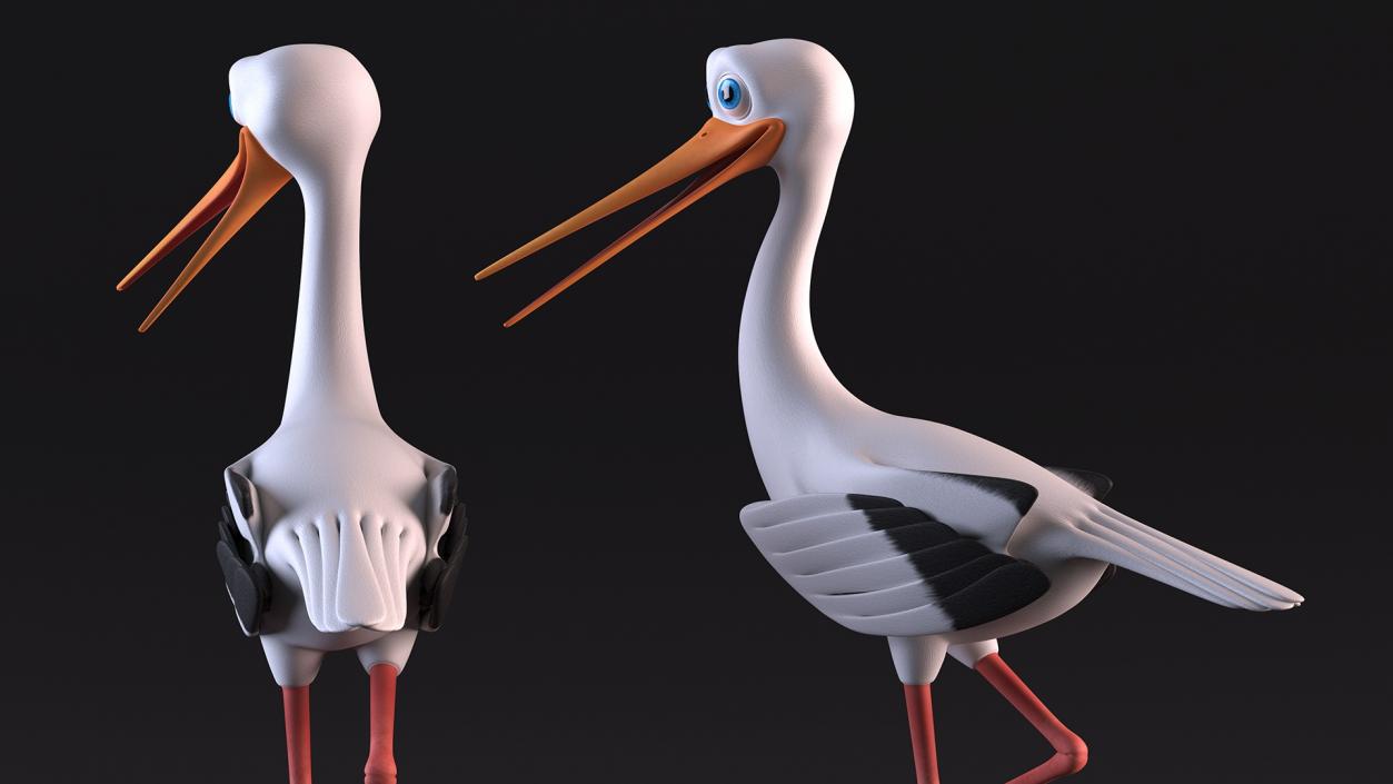 3D Stork Cartoon Walk Pose model