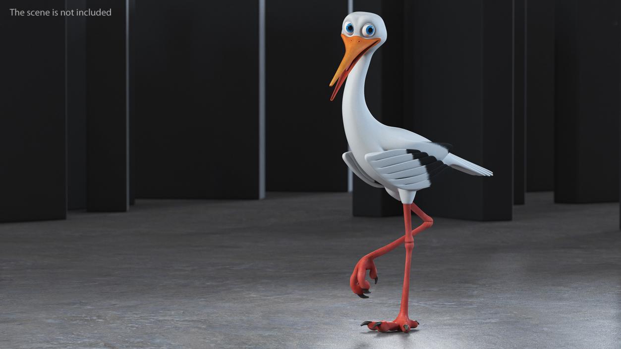 3D Stork Cartoon Walk Pose model