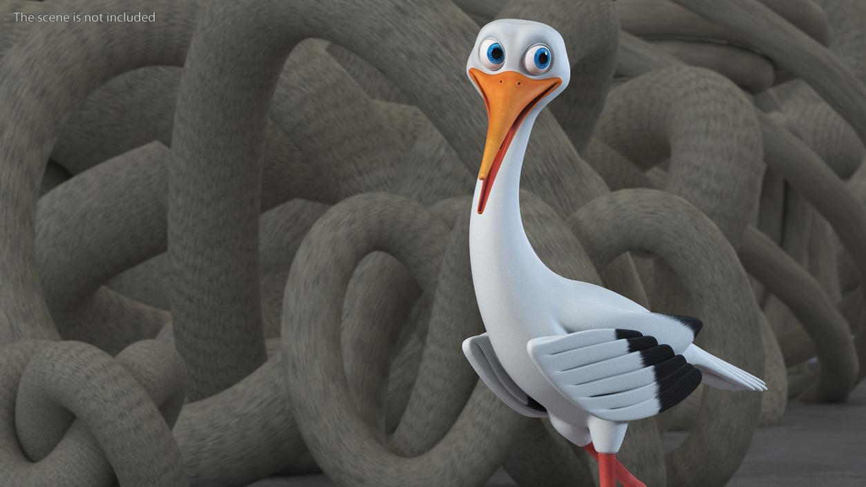 3D Stork Cartoon Walk Pose model