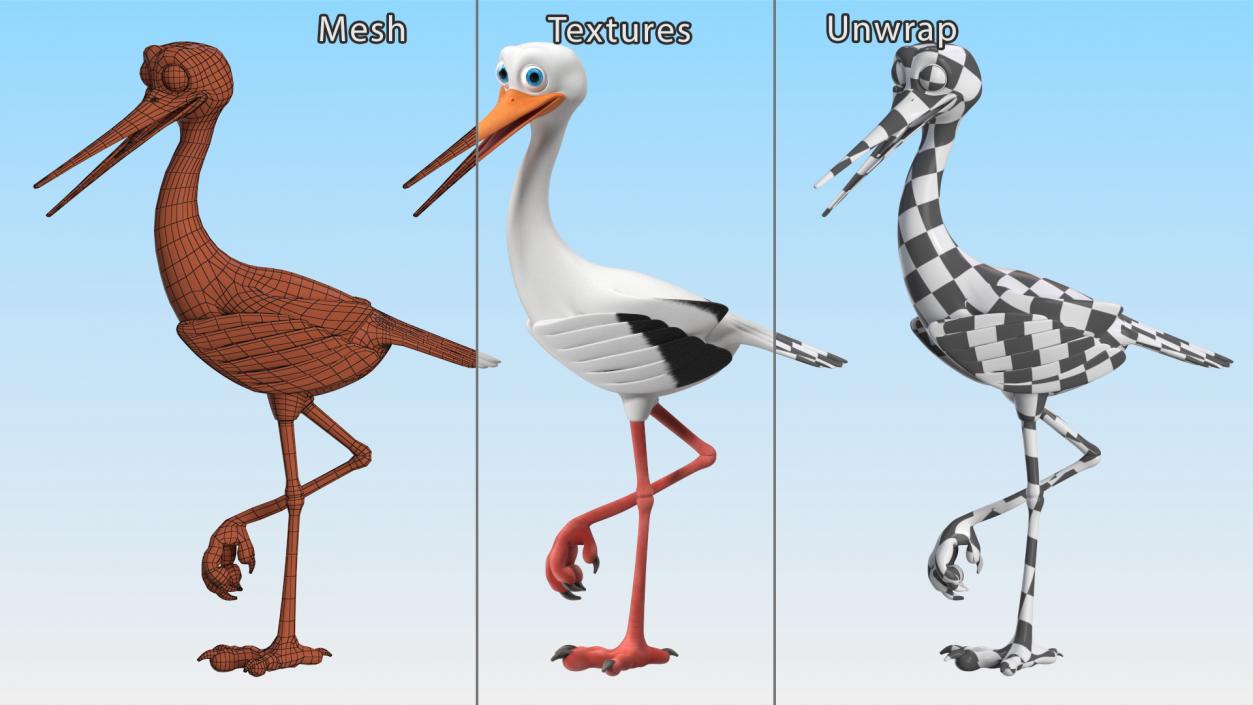 3D Stork Cartoon Walk Pose model