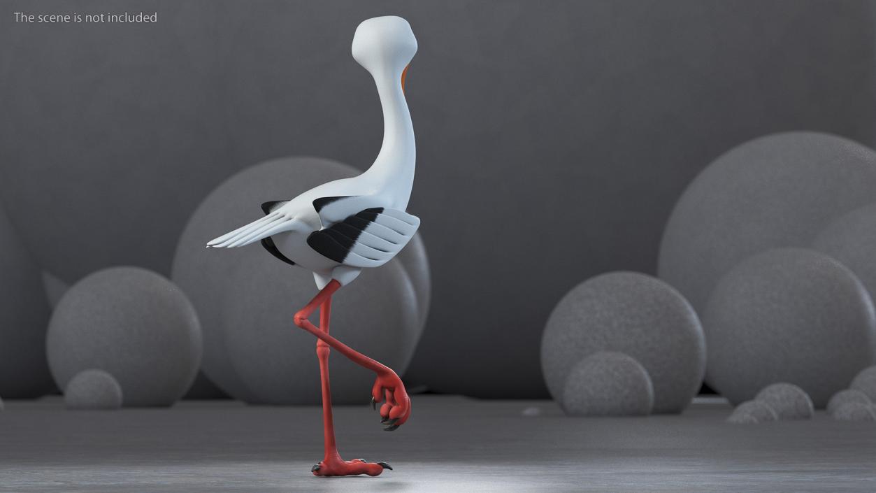 3D Stork Cartoon Walk Pose model