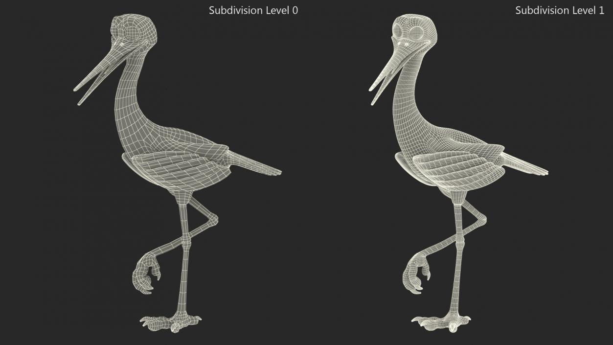 3D Stork Cartoon Walk Pose model