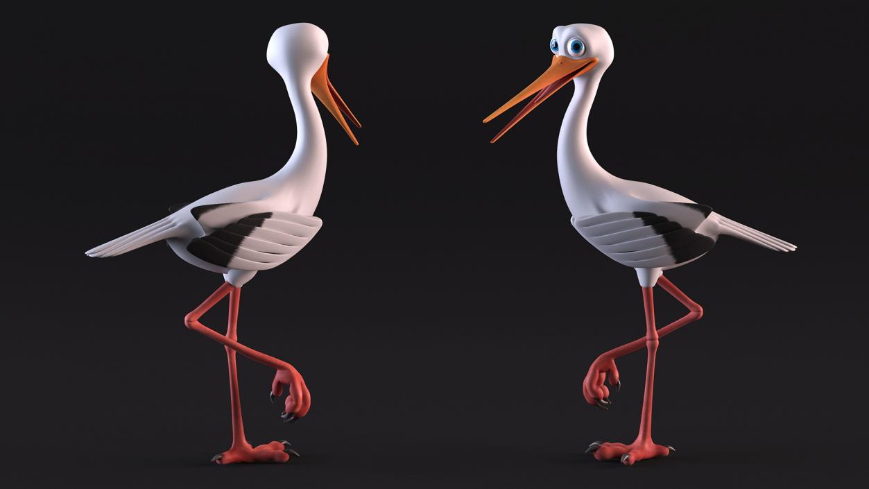 3D Stork Cartoon Walk Pose model