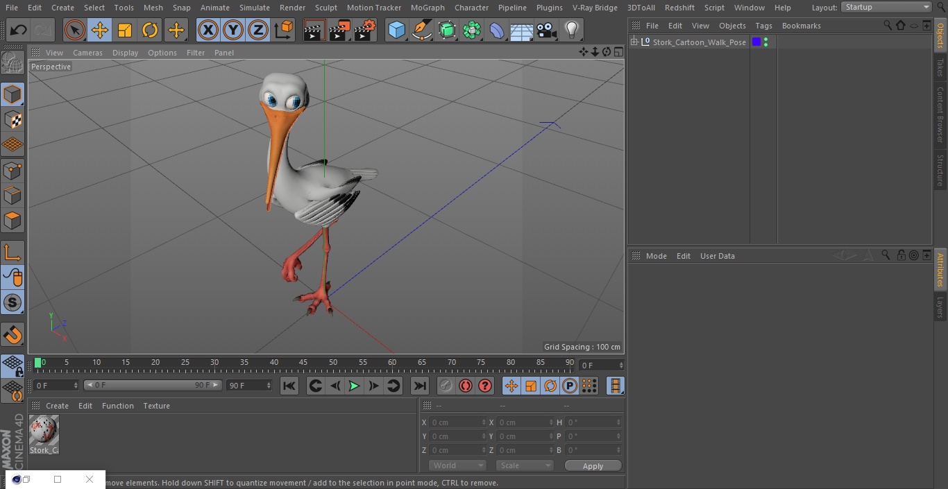 3D Stork Cartoon Walk Pose model