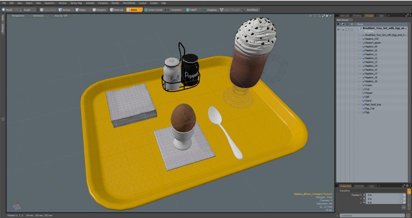 Breakfast Tray Set with Egg and Hot Beverage 3D model