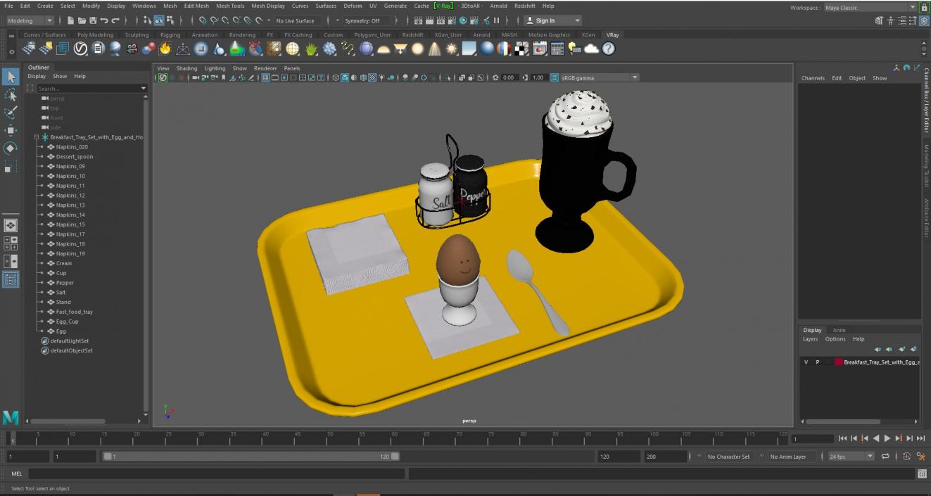 Breakfast Tray Set with Egg and Hot Beverage 3D model