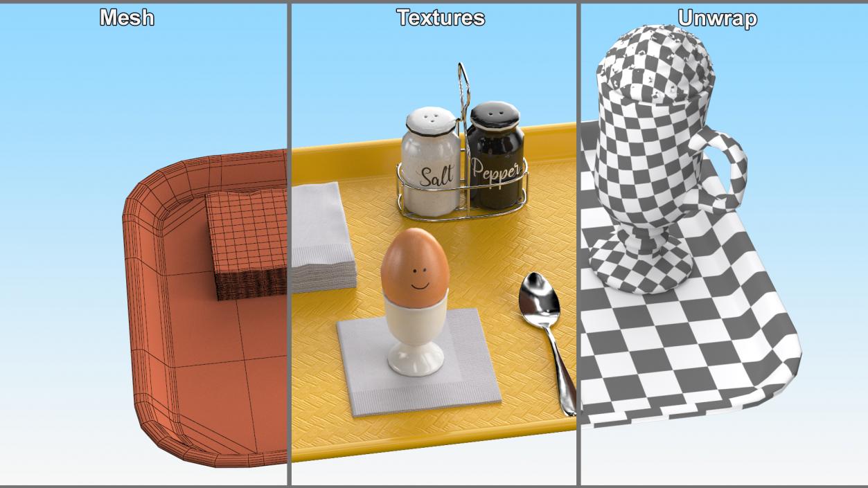 Breakfast Tray Set with Egg and Hot Beverage 3D model