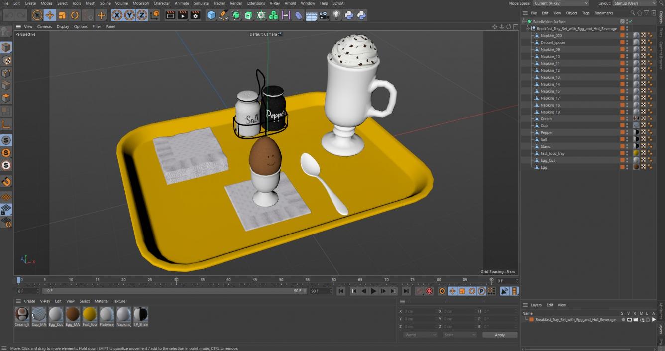 Breakfast Tray Set with Egg and Hot Beverage 3D model