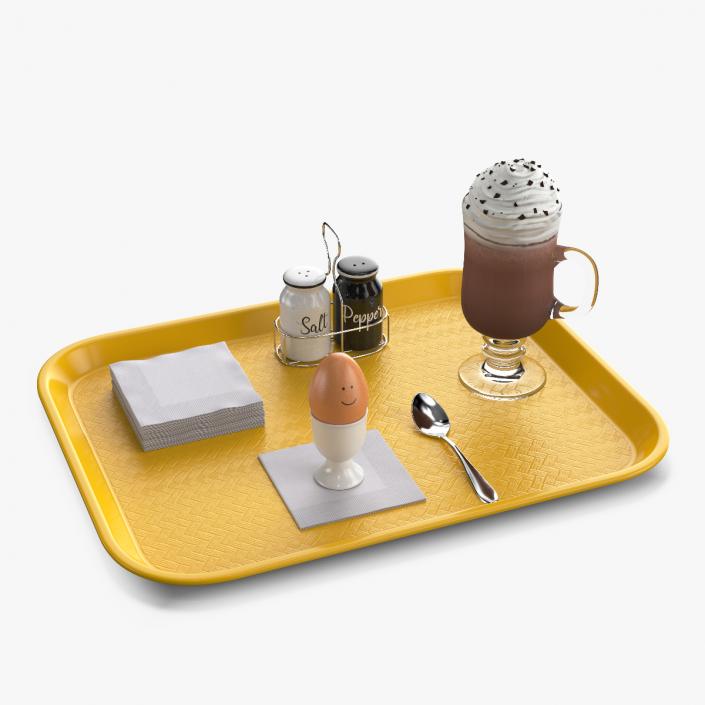 Breakfast Tray Set with Egg and Hot Beverage 3D model