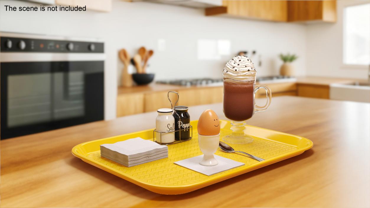 Breakfast Tray Set with Egg and Hot Beverage 3D model