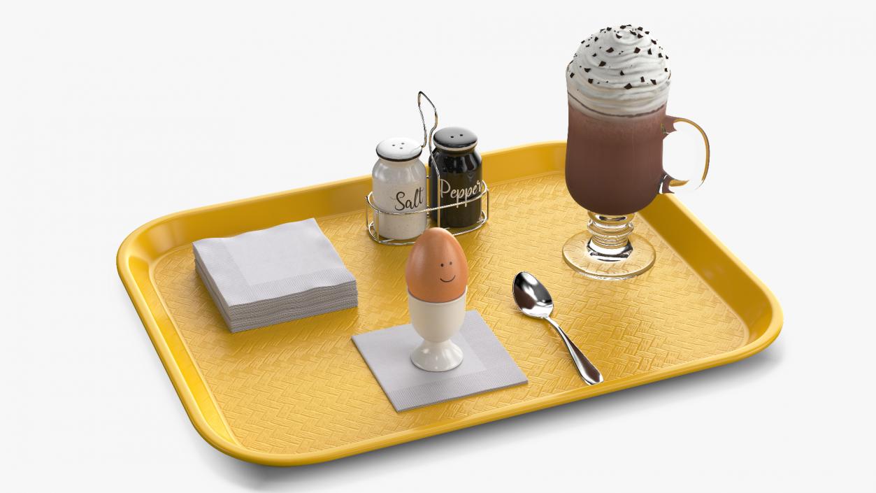 Breakfast Tray Set with Egg and Hot Beverage 3D model