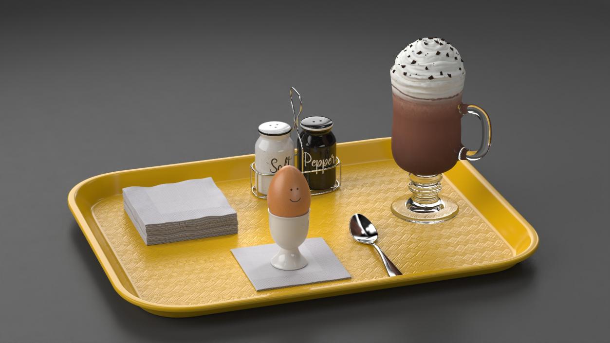 Breakfast Tray Set with Egg and Hot Beverage 3D model