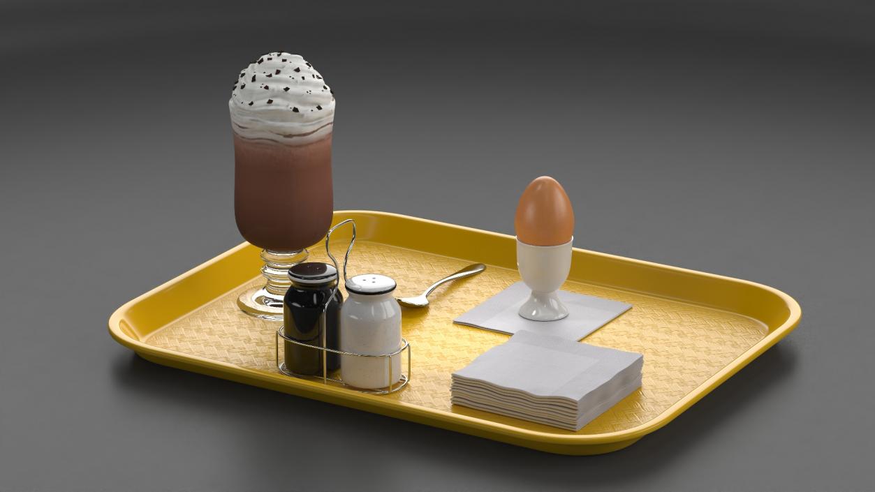 Breakfast Tray Set with Egg and Hot Beverage 3D model