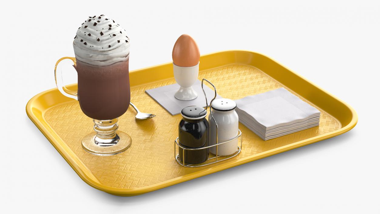 Breakfast Tray Set with Egg and Hot Beverage 3D model