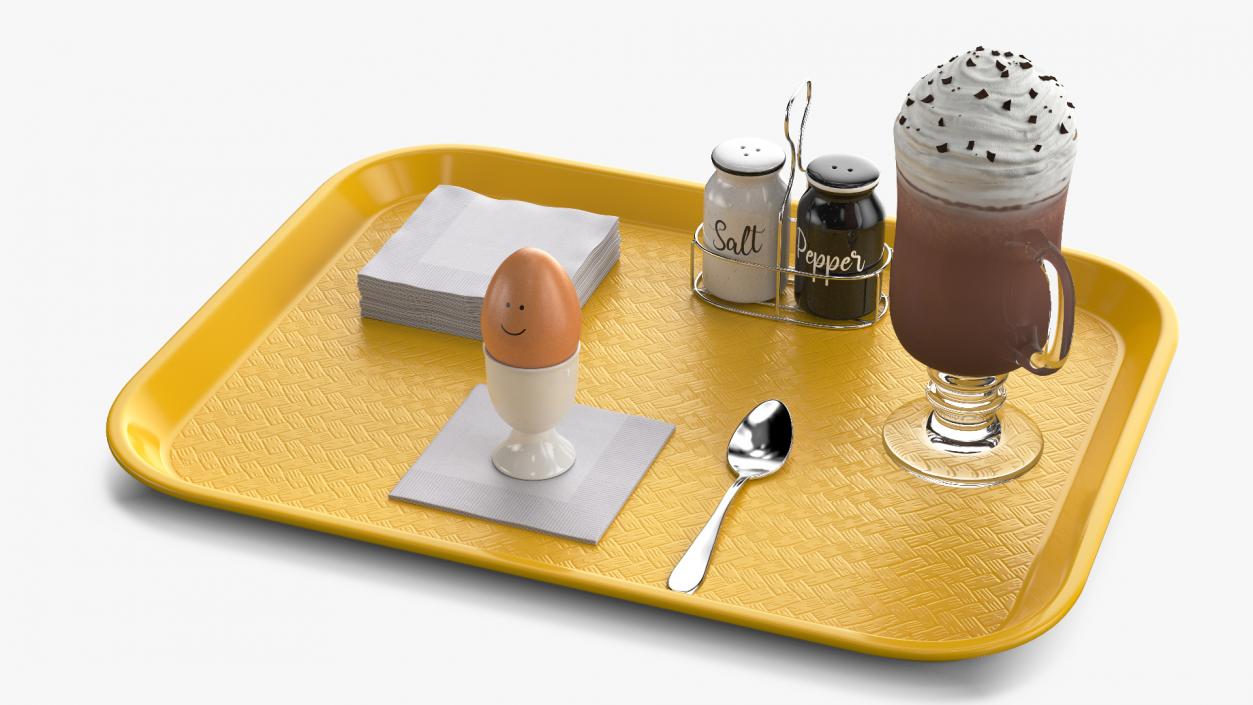 Breakfast Tray Set with Egg and Hot Beverage 3D model