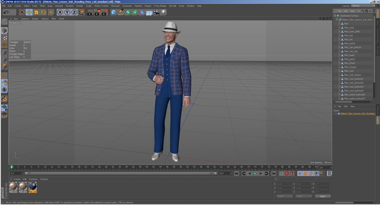 3D Elderly Man Leisure Suit Standing Pose model