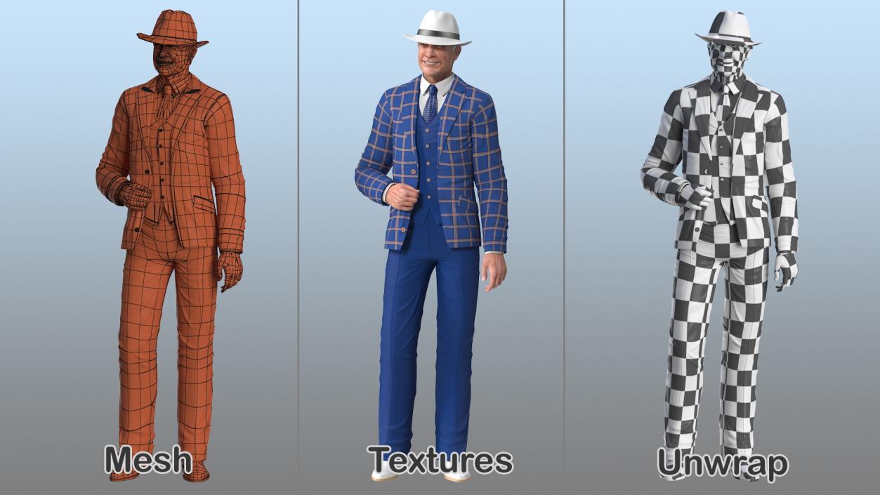 3D Elderly Man Leisure Suit Standing Pose model