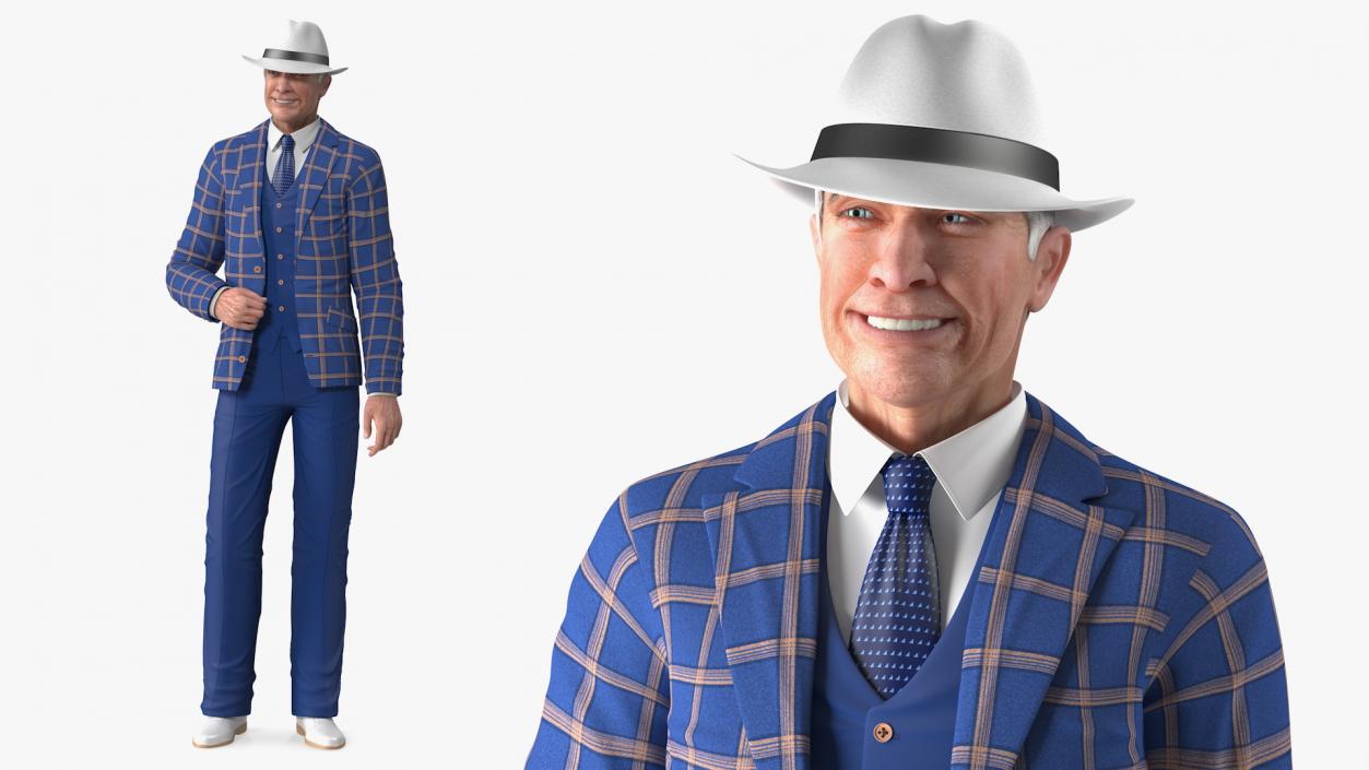 3D Elderly Man Leisure Suit Standing Pose model