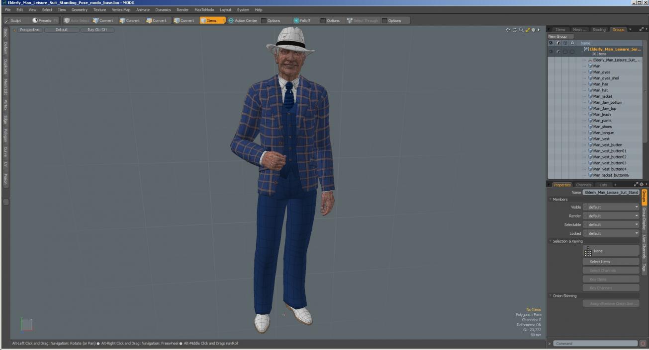 3D Elderly Man Leisure Suit Standing Pose model