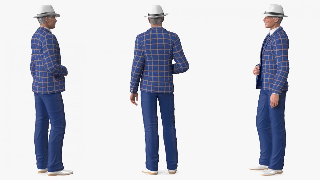 3D Elderly Man Leisure Suit Standing Pose model