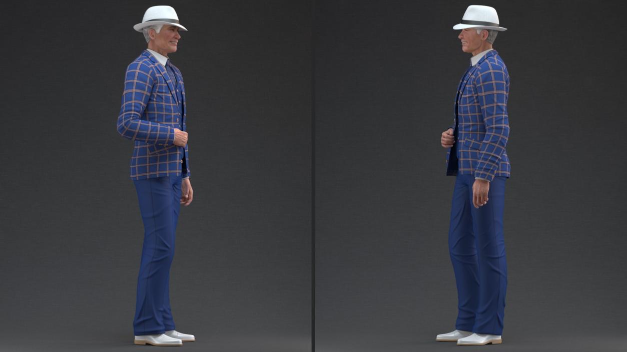 3D Elderly Man Leisure Suit Standing Pose model