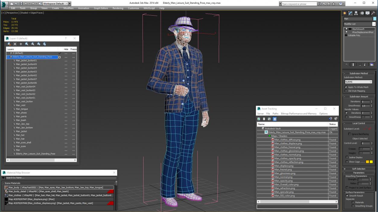 3D Elderly Man Leisure Suit Standing Pose model