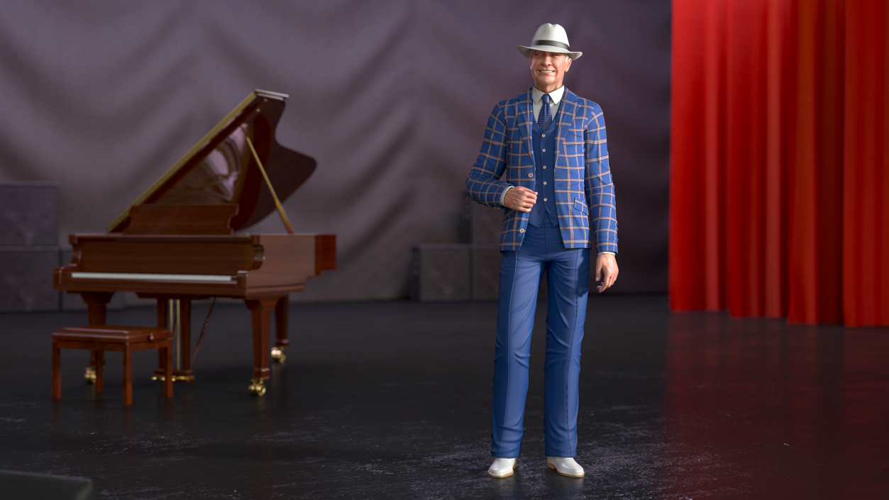 3D Elderly Man Leisure Suit Standing Pose model