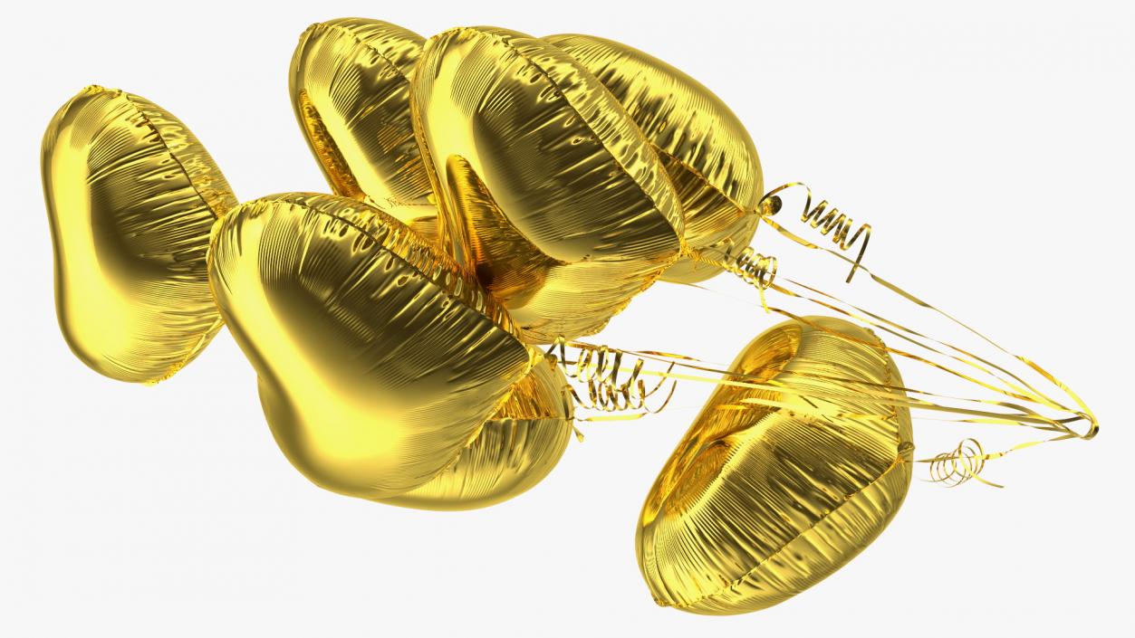 3D model Helium Gold Heart Shape Balloons Bouquet