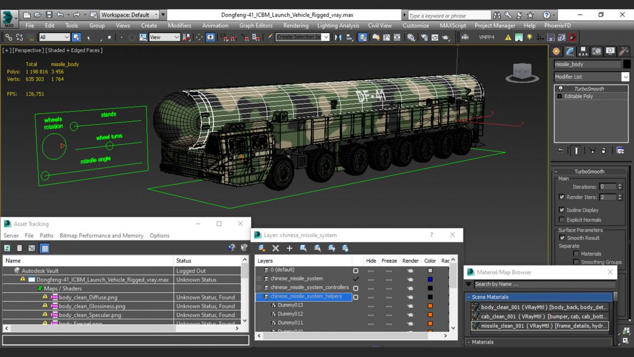 3D Dongfeng-41 ICBM Launch Vehicle Rigged model