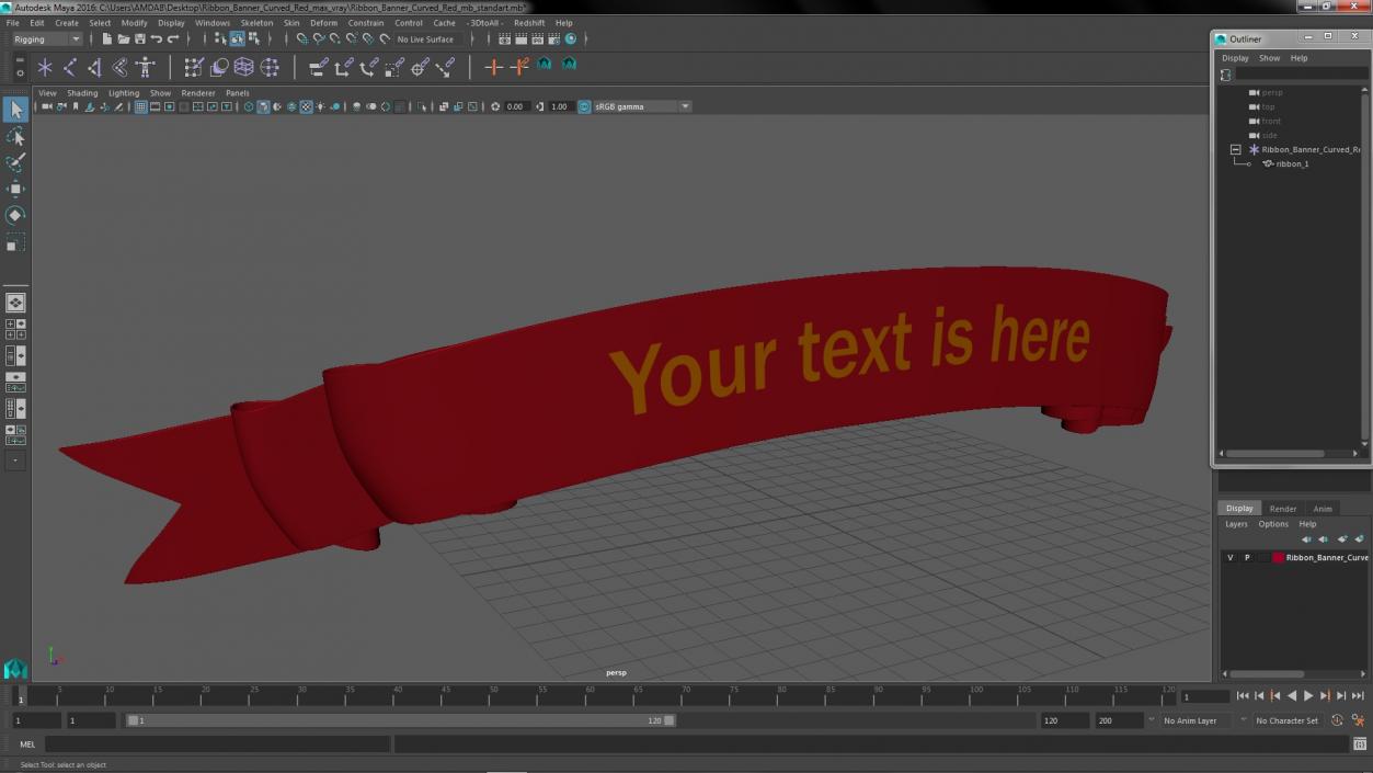 Ribbon Banner Curved Red 3D model