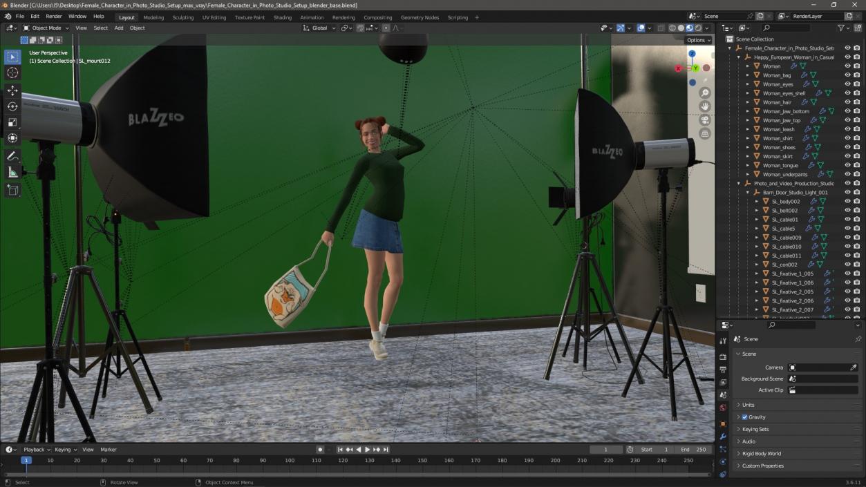 3D Female Character in Photo Studio Setup model