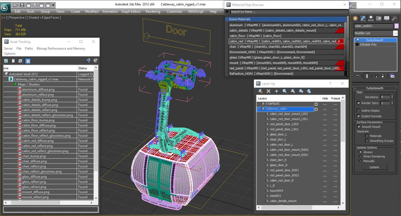 3D Cableway Cabin Peak 2 Peak Rigged model