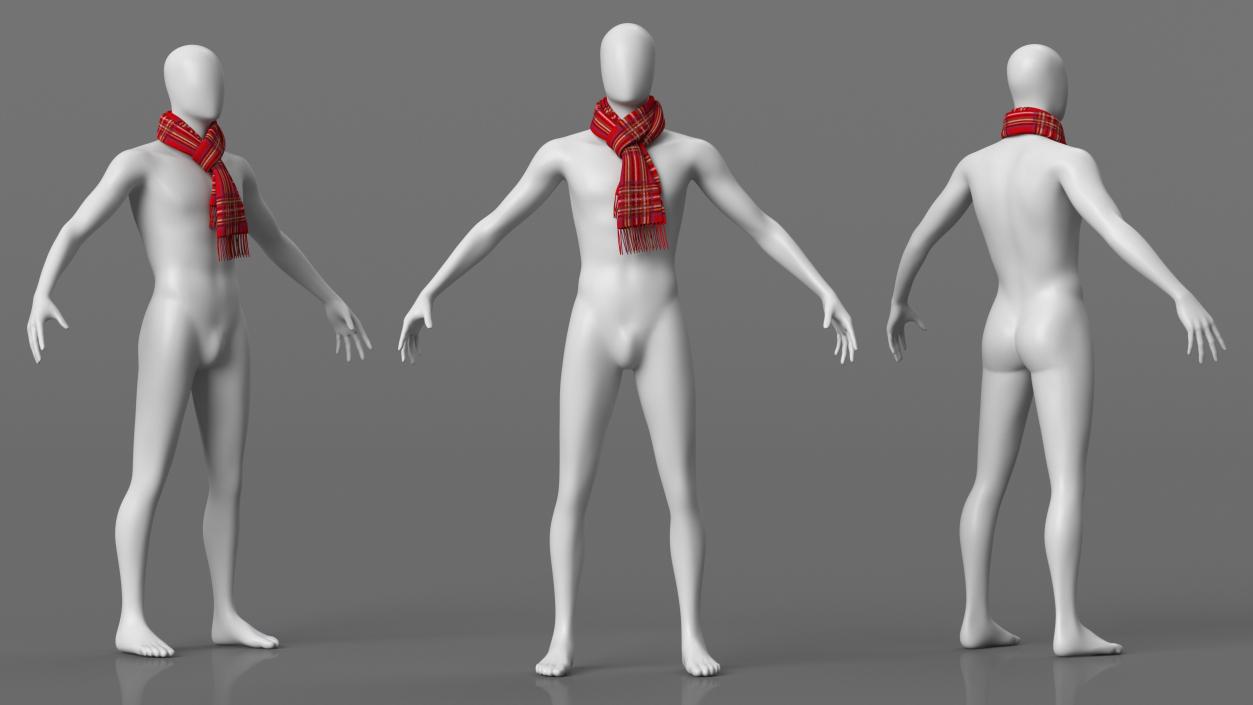 Red Wool Scarf on Mannequin 3D