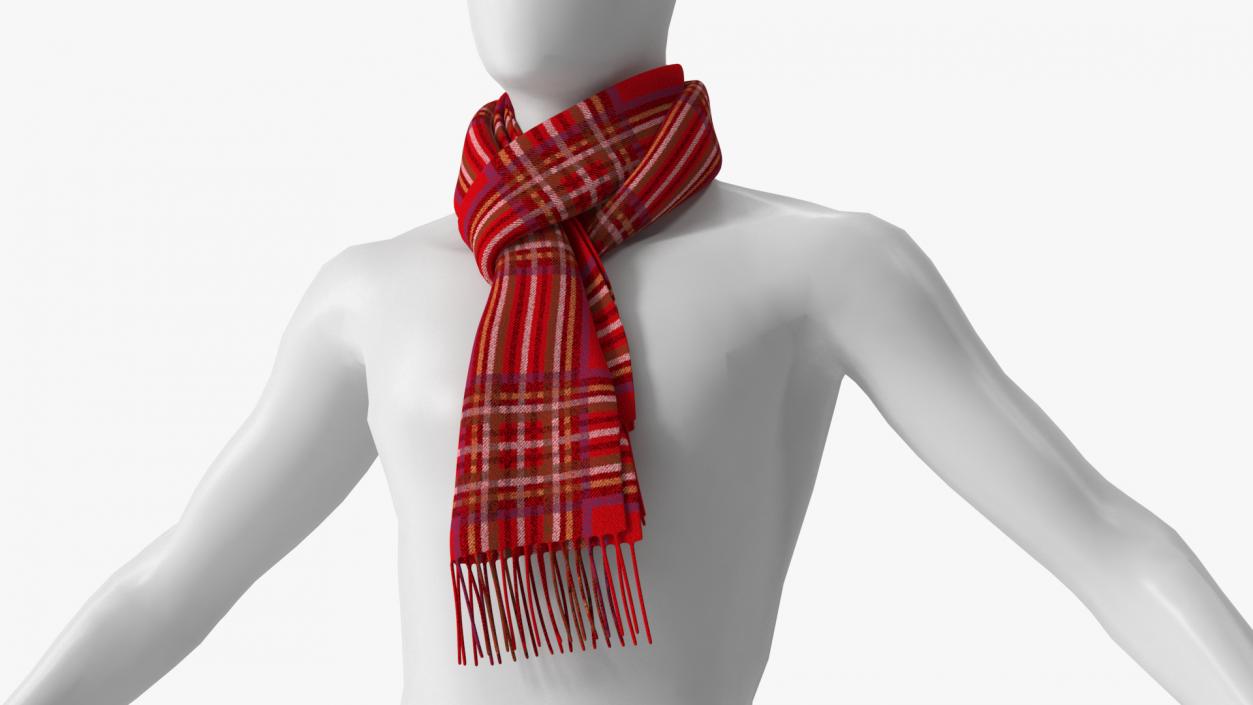 Red Wool Scarf on Mannequin 3D