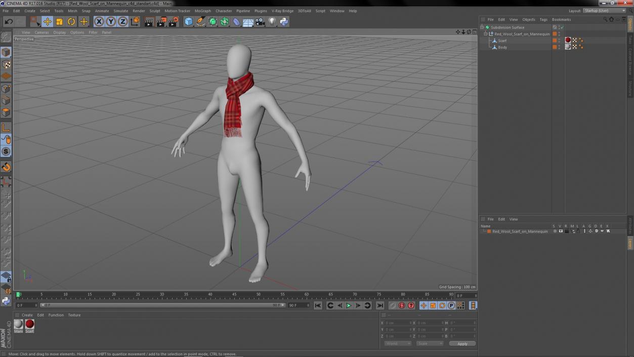 Red Wool Scarf on Mannequin 3D