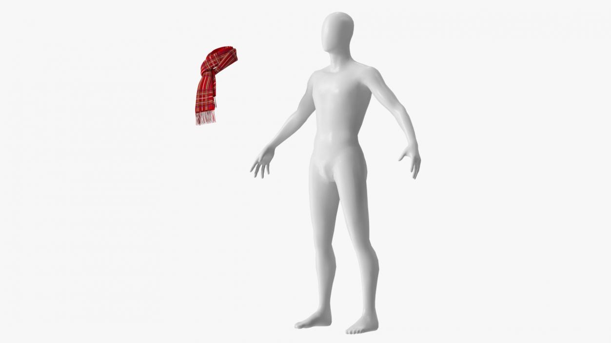 Red Wool Scarf on Mannequin 3D